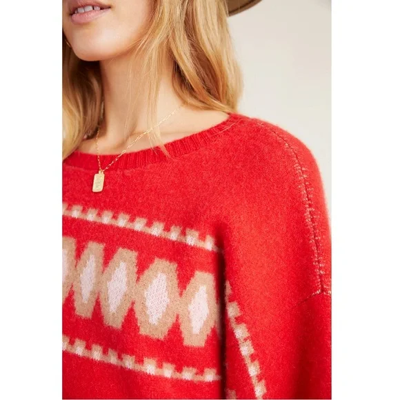 Anthropologie Tinsley Premium Cashmere Intarsia Knit Sweater Size XS Sweaters
